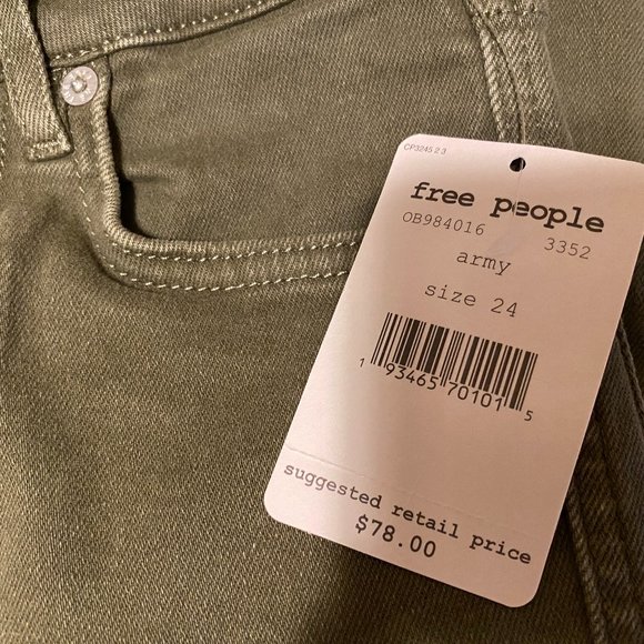 NWT~Free People~Army Green Skinny/Straight Jeans - Picture 4 of 5
